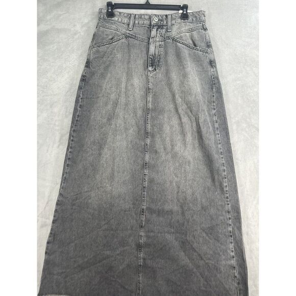 Free People Come As You Are Denim Maxi Skirt Mid Rise Cotton Size 2 Grey - Picture 4 of 11